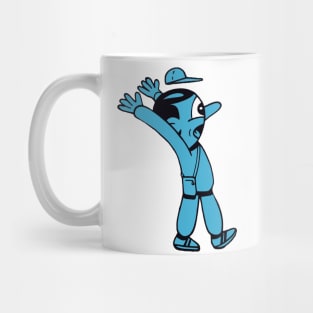 Blueman  a cartoon man's baseball cap blows off his head in shock Mug